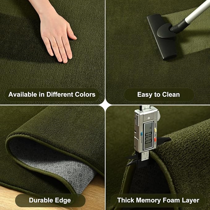 Amearea 4x4 Square Area Rug for Bedroom Living Room, Olive Green Fluffy Rug | Thickened Memory Foam Rug, Indoor Washable Rug Non Slip Minimalist Carpet for Entryway Boys Girls Dorm Nursery Room Decor