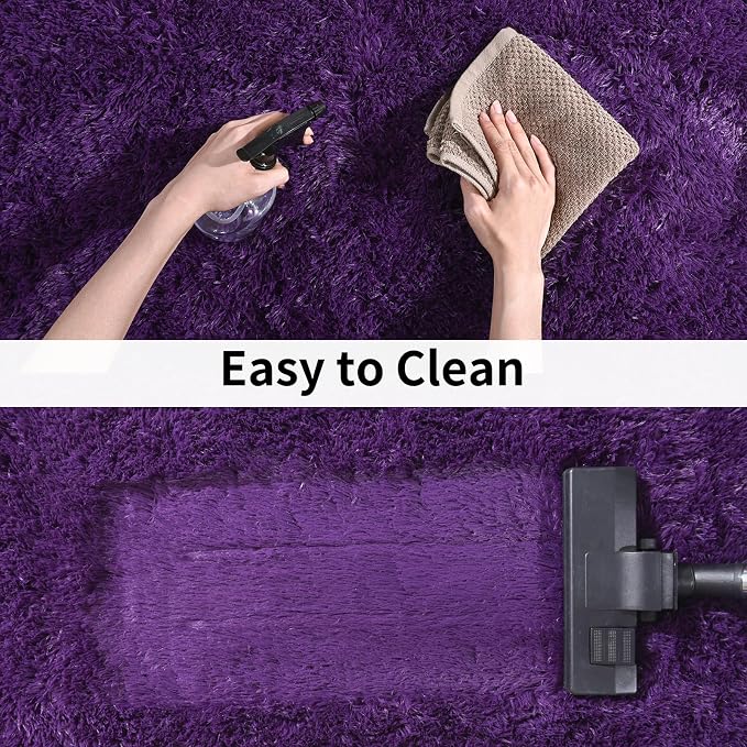 9x12 Large Area Rugs for Living Room, Fluffy Washable Purple | Upgrade Non-slip, 9 x 12 Big Shag Rug for Bedroom Girls Kids Nursery, Modern Shaggy Furry Carpet for Dorm, Flame Resistant