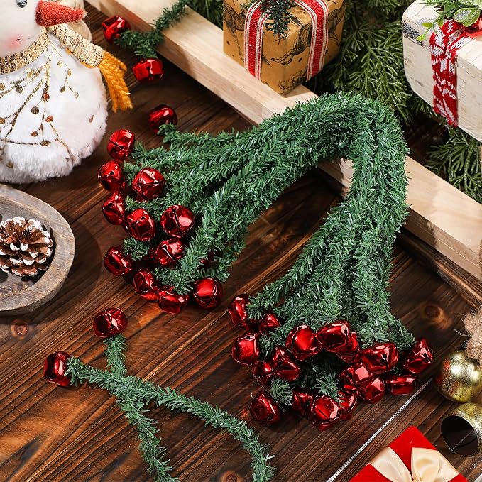 25 Pcs 20 Inches Christmas Garland Ties with Bells Decorative Twist Ties Garland Hanger for Banister Stairs Railing Reusable Flexible Twist for Xmas Holiday Decorations (Red)