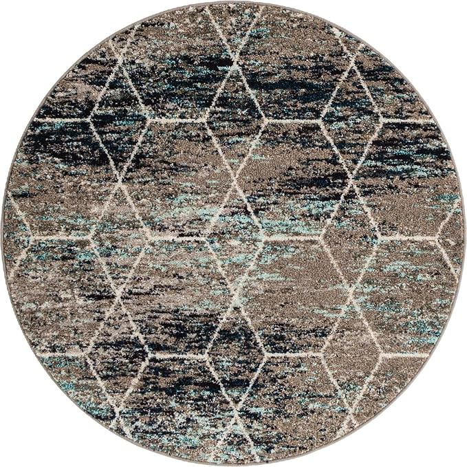 Unique Loom Trellis Frieze Collection Area Rug - Geometric (4' Round, Blue Multi/ Ivory)