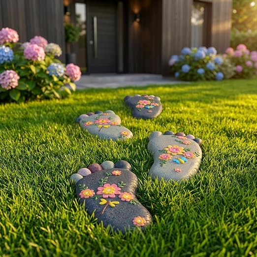 Stepping Stones Garden Decorative Stones for Patio, Deck, Garden or Sidewalk Home Decor Footprint Shaped Stepping Stones Set of 2 （Dark Grey）