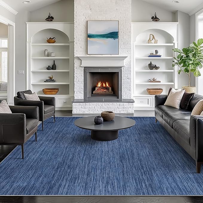 Valenrug 8x10 Area Rugs for Living Room, Large Washable Rug Non Slip Navy | Soft Low Pile, Thin & Lighweight Carpet, Folable Stain Resistant Modern Indoor Floor Mat for Bedroom, Dining Room, Home Decor