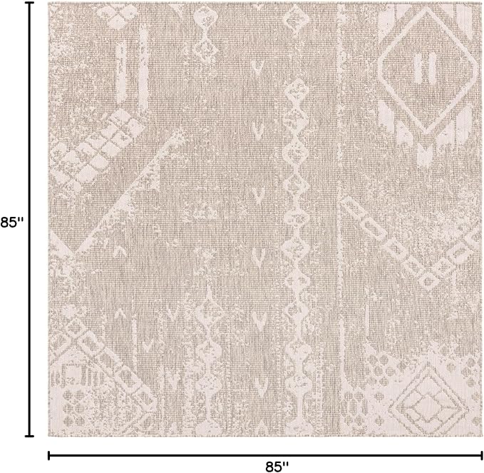 Unique Loom Outdoor Bohemian Collection Area Rug - Anthro (7' 1" Square, Gray/ Ivory)