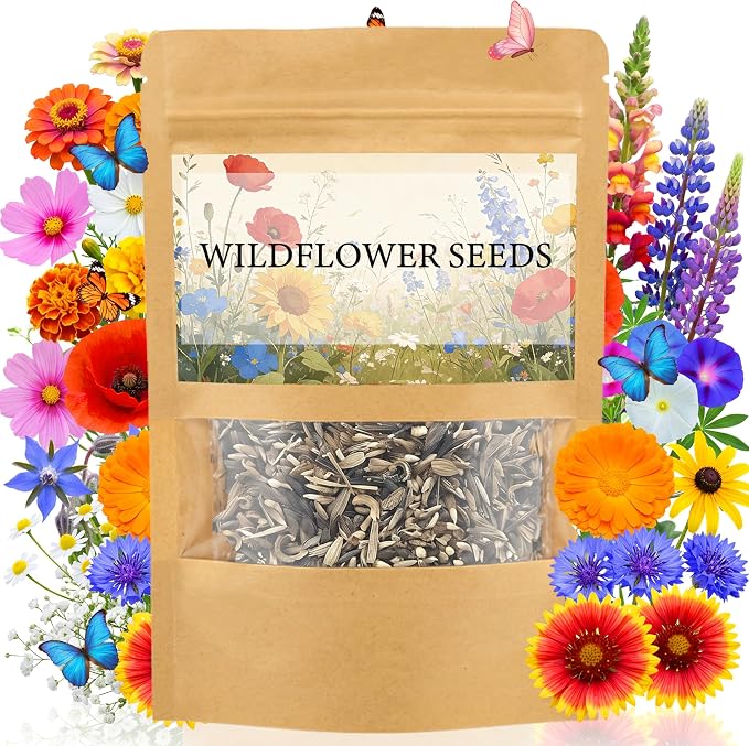 LUOJIBIE Wildflower Seeds Bulk, 10,000+ Flowers Seeds for Planting Outdoor, 16 Varieties Annual & Perennial Flowers Seeds Mix Color for Garden, 2 Oz Packet, Non-GMO, Attracts Pollinators, Easy to Grow