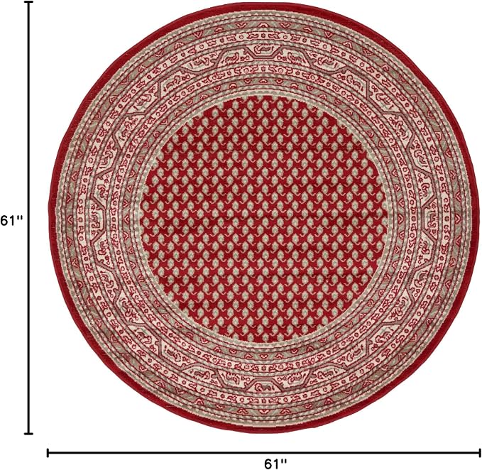 Unique Loom Williamsburg Collection Traditional Border with Dotted Center Area Rug, Round 5' 1" x 5' 1", Red/Beige