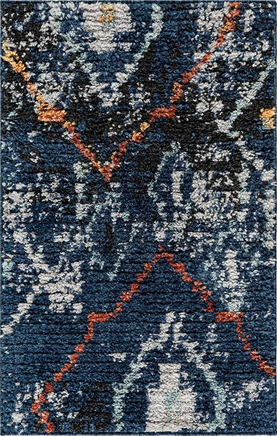 Unique Loom Morocco Collection Tribal, Southwestern, Bohemian Area Rug (2' 2 x 3' 0 Rectangular, Navy Blue/Gray)