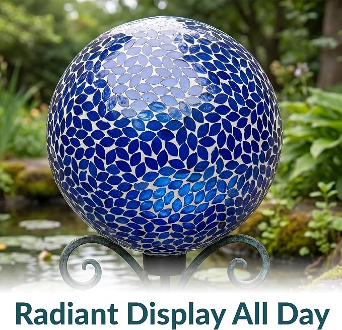 Sunnydaze 10" Mosaic Glass Gazing Ball for Garden, Globe for Outdoor Decor | Lavender, Decorative Sphere Fits Most Stands, Garden Ball for Outside, Flower Bed, Backyard, or Indoor Display