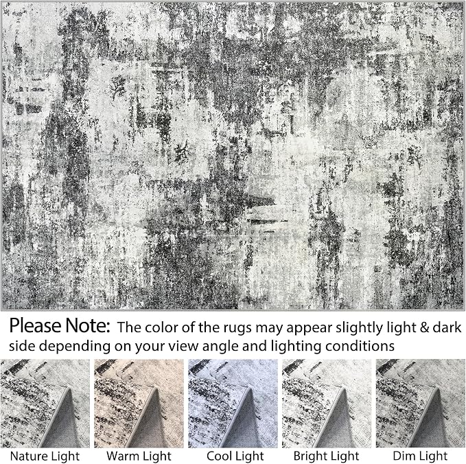 Tosuoka 5x7 Area Rugs for Living Room Abstract Washable Black Rug | With Anti-Slip Backing，Non-Shedding，Stain-Resistant，Soft Modern Large Carpet for Bedroom Dining Room Farmhouse Nursery