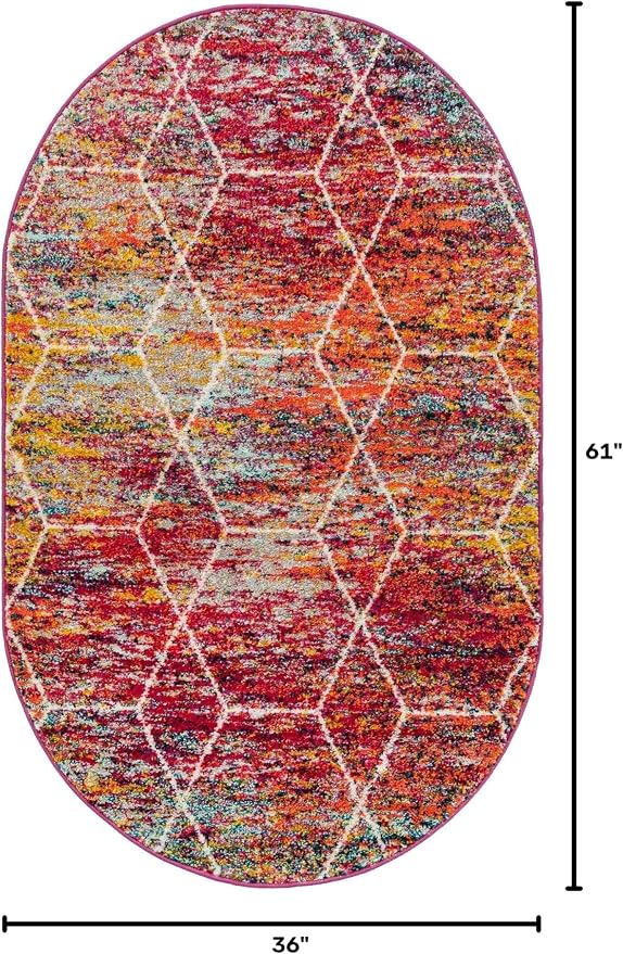 Unique Loom Trellis Frieze Collection Area Rug - Geometric (3' x 5' Oval, Multi/ Ivory)