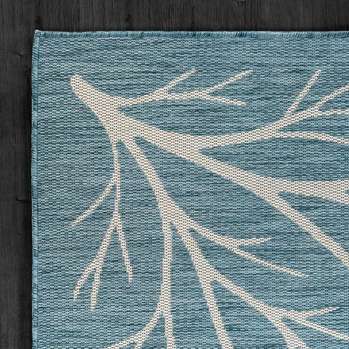 Washable Indoor Outdoor Rug 9x12 Modern Area Rugs Branch Pattern Non Shedding Waterproof Easy Clean Patio Deck Porch Living Room Bedroom Garden RV (9 X 12 Aqua)
