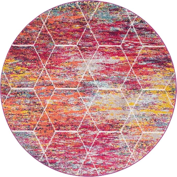 Unique Loom Trellis Frieze Collection Area Rug - Geometric (5' Round, Multi/ Ivory)