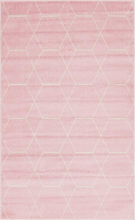 Unique Loom Trellis Frieze Collection Area Rug - Geometric (5' 1" x 8', Light Pink/ Ivory)