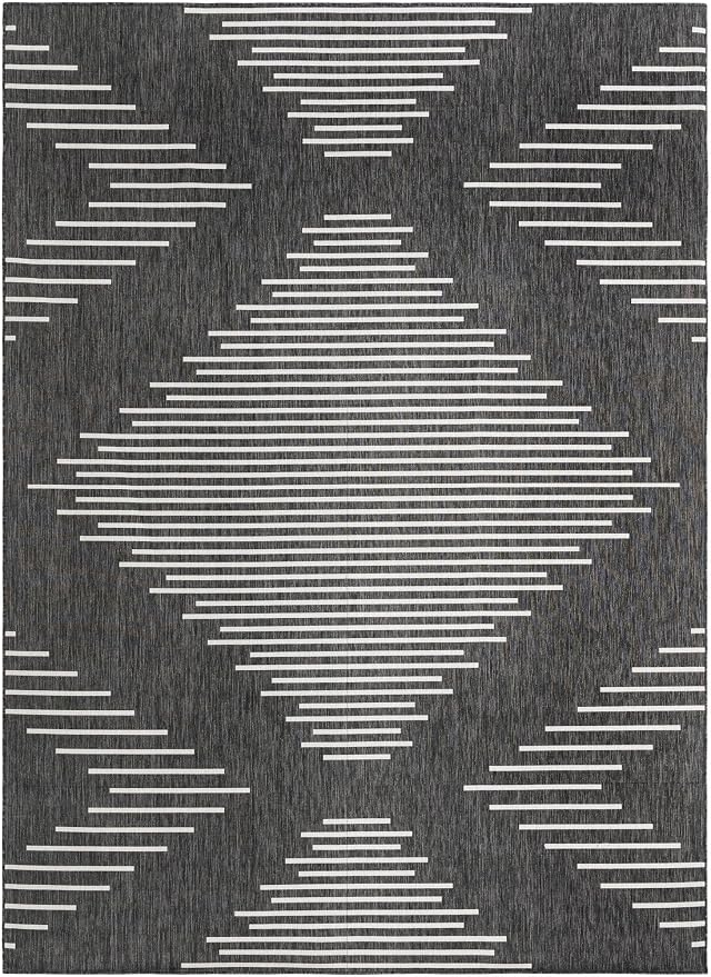 Unique Loom Outdoor Modern Collection Area Rug - Tambor (9' 10" x 13' 1" Rectangle, Charcoal Gray/ Ivory)