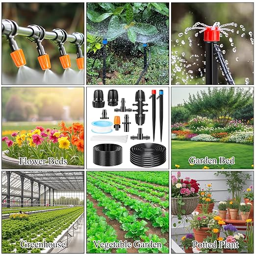 235FT Drip Irrigation System Kit, Automatic Drip Irrigation Kit with 1/2 inch Hose 1/4 inch Distribution Tubing and Accessories