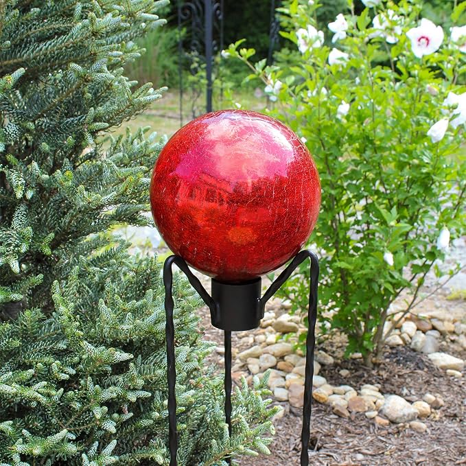 Achla Designs 10-Inch Crackle Gazing Globe Ball, Red