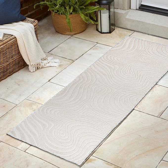 JONATHAN Y Maribo High-Low Abstract Striped Indoor/Outdoor Runner Rug 2x8, Cream/Ivory, Contemporary, Modern, Vintage, Bohemian for Bedroom,Kitchen,Living Room,Non Shedding,Easy-Washing (SCN103A-28)