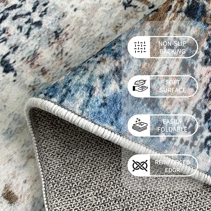 Washable 10x14 Area Rug: Blue Rugs for Living Room Dining Room Bedroom Office Indoor - Non-Slip Modern Large Carpet Home Decor - 10x14 Mottled Blue