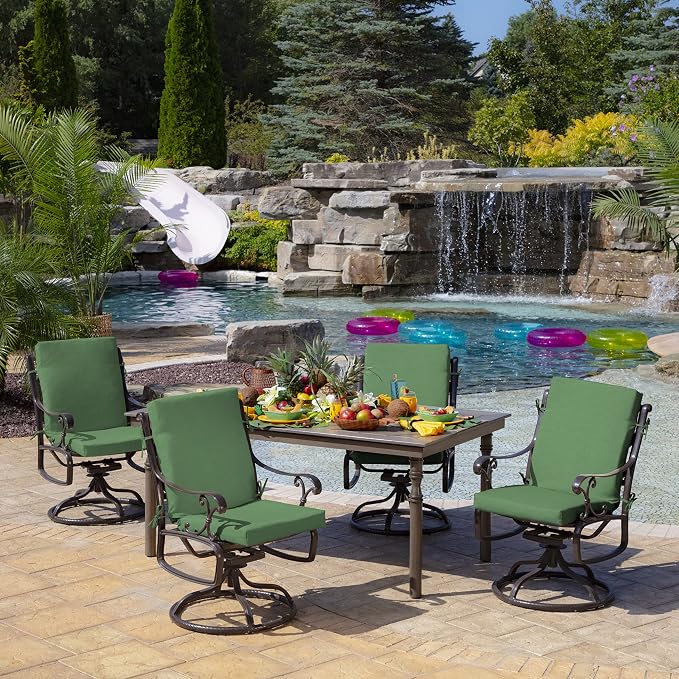 Arden 2-Pack Patio Dining Outdoor Chair Cushions, 20x44, Rain-Proof Seat Pad, Fade-Resistant Outdoor Bright Moss Green Leala