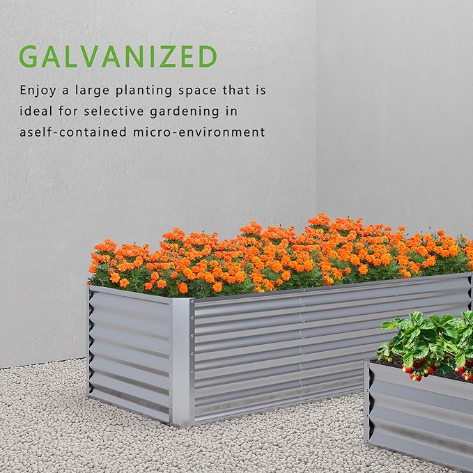 2PCS 8x4x1FT Galvanized Raised Garden Bed,Planter Raised Beds-Metal Garden Box,Large Plant for Outdoor Planting, Vegetables Bed，Flower,herb-Silver 0.8mm