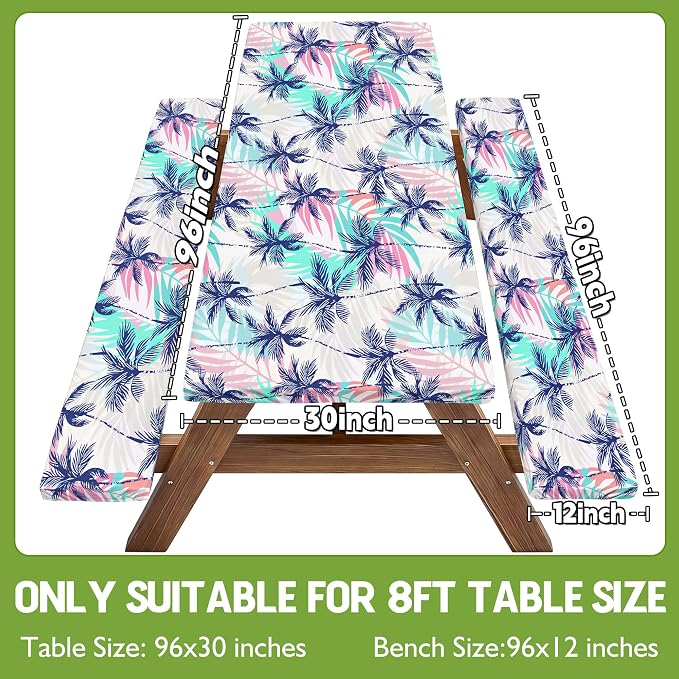 Picnic Table Cover with Bench Covers Waterproof Fitted Table Cloth Tablecover Camp Camper Camping Essentials Outdoor Beach Summer River Water Motorhome Trailer Road Trip Tent Rv Car Travel Activities