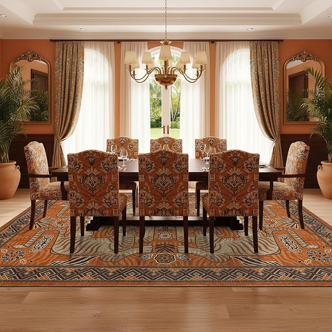GarveeHome Tiger 6x9 Area Rugs Boho Washable Vintage Non Slip Living Room | Terracotta Rugs for Bedroom, Vintage Tribal Soft Animal Print Throw Rug Ultra Thin Stain Resistant Floor Carpet for Office