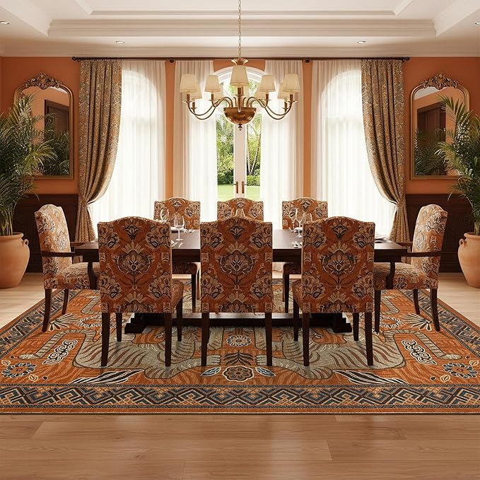GarveeHome Large Tiger 9x12 Area Rugs Boho Washable Vintage Living Room Rug | Non Slip Terracotta Rugs for Bedroom, Tribal Soft Animal Print Throw Rug Ultra Thin Stain Resistant Floor Carpet for Office