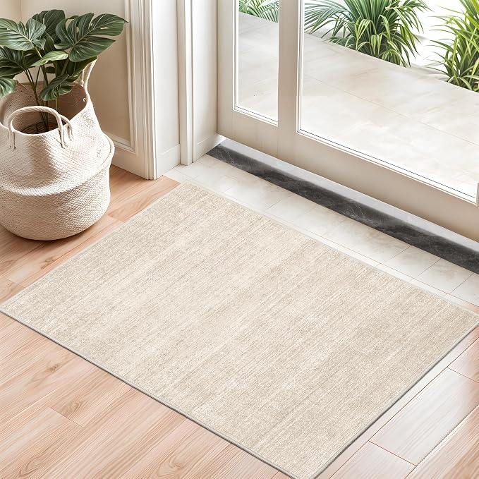 Valenrug 2x3 Rug Non Slip, Small Washable Entryway Rug Indoor Doormat Beige | Soft Low Pile, Thin & Lighweight Carpet, Folable Stain Resistant Modern Indoor Floor Mat for Living Room, Bedroom, Kitchen