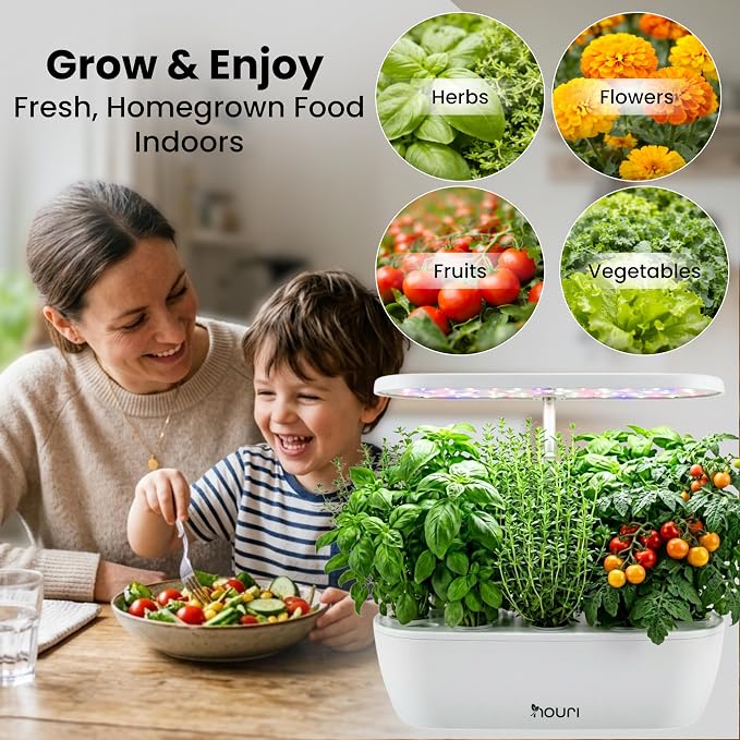 Nouri Hydroponics Growing System, 12 pod APP Smart Indoor Herb Garden Kit with LED Grow Lights, Hydroponic Herb Garden Indoor for Plant Lovers, Gardeners, Kitchen, Basil Seeds Included