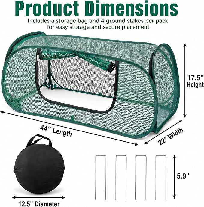 4 Pack Pop Up Mesh Plant Cover, 33% Sunblock Garden Covers for Raised Beds, Breathable Garden Netting for Raised Beds with 16 Stakes for Protecting Seedlings Fruits(44 x 22 x 17.5 in)