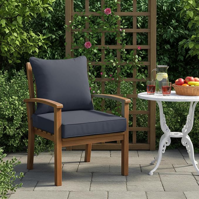 Summsun Outdoor Chair Cushion 19 x 19 Inch, Backrest and Seat Cushion Set for Patio Furniture with Water Resistant Removable Cover, Dark Grey, 1 Set