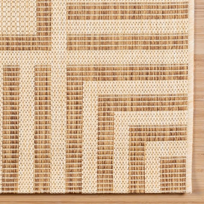 Gertmenian Indoor/Outdoor Flatweave Rug - 2x6 Runner, Stain & UV Resistant, Quick-Drying, Ideal for Deck, Patio, Poolside, Mudroom - Klano Striped Sand, Chestnut, 28003