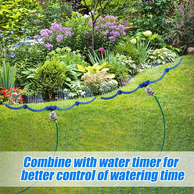 2Pcs 360° Tree Water Sprinkler, Adjustable Tree Watering Ring with Y Hose Splitters, Circle Tree Root Irrigation System for Outdoor New Trees Shrubs Plants Garden Beds