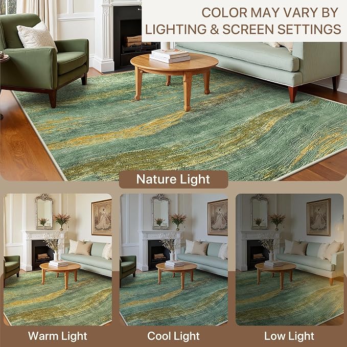 BEIMO 2x5 Non Slip Runner Rugs for Hallway, Wave Abstract Teal Gold | Soft Machine Washable Modern Runners,Streaks Pattern Indoor Marble Carpet for Kitchen Laundry Room Bedroom Bathroom