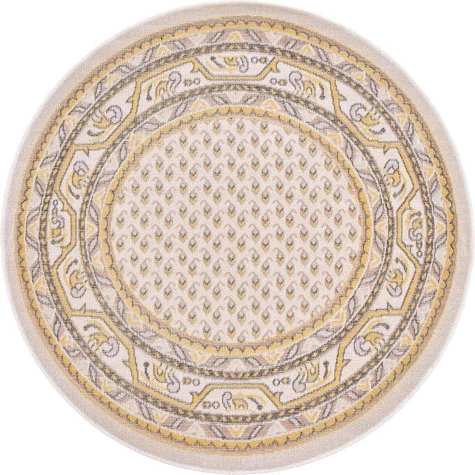Unique Loom Williamsburg Collection Traditional Border with Dotted Center Area Rug, Round 3' 7" x 3' 7", Beige/Yellow