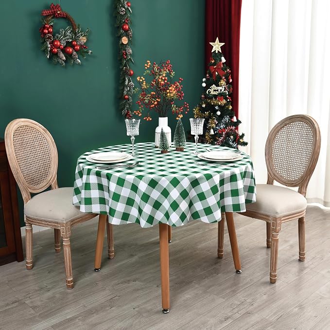 Waterproof Plaid Tablecloth Fabric - Round 58 Inch Classic Gingham Checker Table Cloth for Indoor/Outdoor Use - Buffalo Table Cover for Picnics, BBQs, and Parties