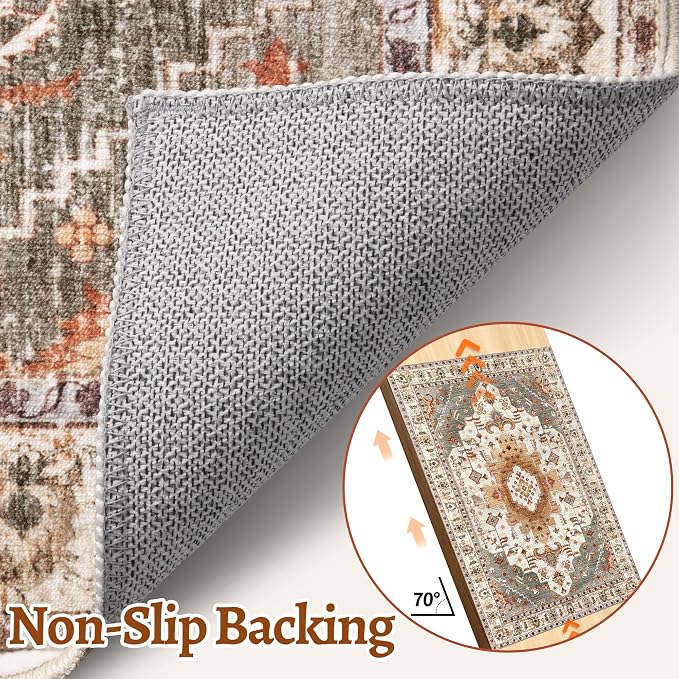 Tangsoo Oriental 2x3 Washable Rugs for Entryway, Non Slip Small Area Rug | Vintage Indoor Front Door Rug, Soft Low Pile Door Mat Small Carpet Throw Rugs for Entry Entrance Kitchen Bedroom Turmeric