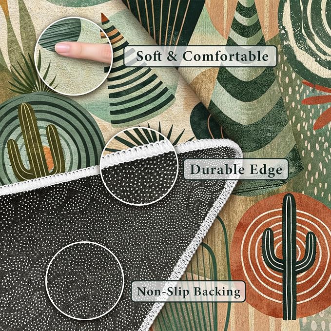 Green Area Rug 5x7, Green Boho Abstract Rug for Living Room, Irregular Geometric Design, Machine Washable Sage Green Rug, Stain Resistant,Low Pile, Non-Slip Backing,Bedroom Dining Room