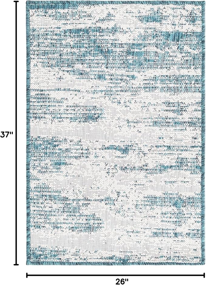 Unique Loom Outdoor Modern Collection Area Rug - Cartago (2' 2" x 3' 1" Rectangle, Teal/ Ivory)