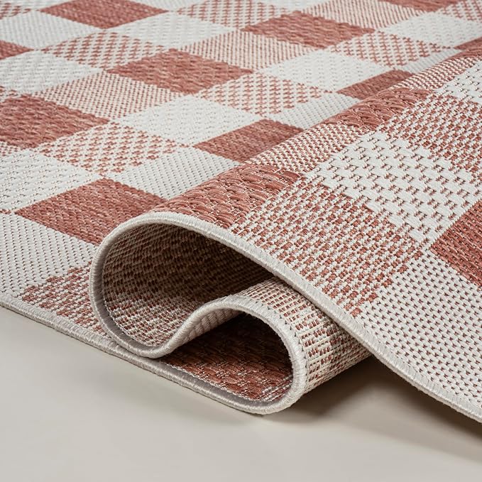 JONATHAN Y Geometric Bold Gingham Indoor Outdoor Area Rug 3X5 Salmon/Cream, Darcy Traditional for Backyard, Patio, Porch, Easy-Cleaning, High Traffic, Pet-Friendly, Non-Shedding (TSN201B-3)