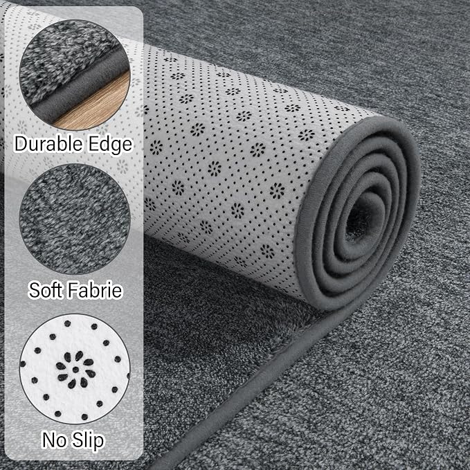 Chicrug Modern 7x10 Memory Foam Area Rugs for Bedroom Living Room | Low-pile Carpet Rug for Kids Playroom, Floor Rug for Bedside Dorm Dining Room Home, Dark Grey and White