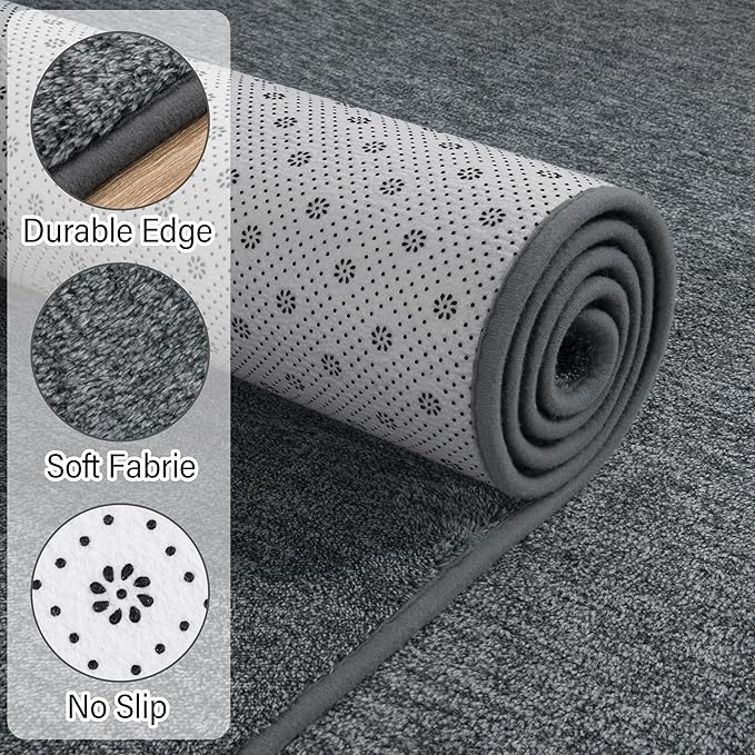 Chicrug Memory Foam 3x5 Area Rugs for Bedroom Living Room Entryway | Low-pile Soft Carpet Rug for Kids Playroom, Floor Rug for Bedside Dorm Dining Room Home, Dark Grey and White