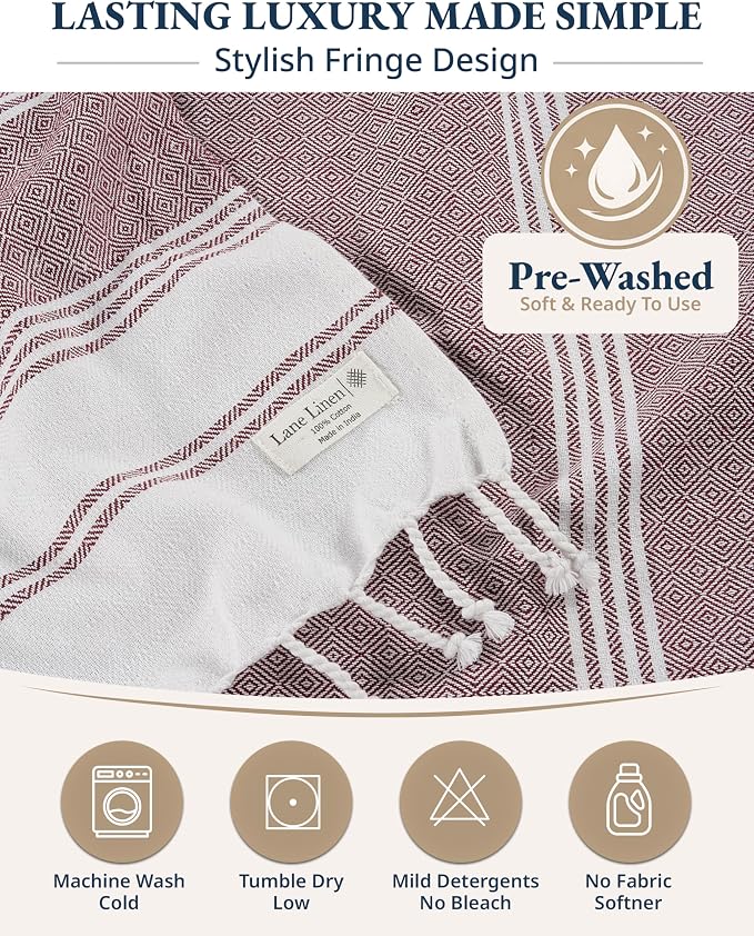 LANE LINEN Beach Towels for Women, 2 Pack Large Beach Towels Oversized, Pre-Washed, No-Shrink Sand Free, Quick Dry, Lightweight Travel Towel, Soft Beach Bath Towel, 39"x71" - Fired Brick