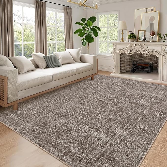 Garvee Modern Solid Washable Rug 8x10 Area Rugs for Living Room Brown | Soft Non Slip Rugs for Bedroom, Low Pile Neutral Rug, Stain Resistant Foldable Carpet for Playroom Dorm, Farmhouse Rugs
