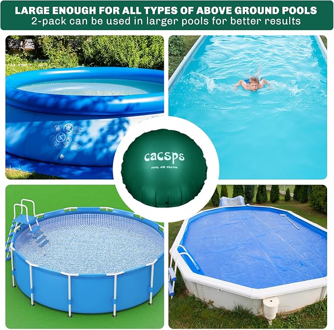 CACSPS Round Pool Pillow for for Above Ground Pools, 8Ft Pool Air Pillow for Closing Winter Pool Winterizing Kit for Ground Pool, 0.5mm PVC Material, 2X 16.5Ft Rope (Green)…