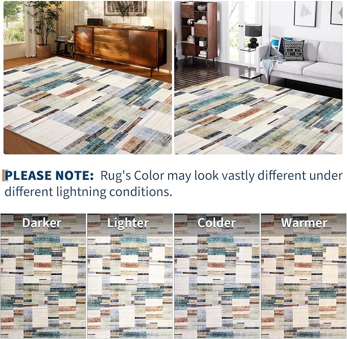 GarveeHome Washable Rug 9x12 Area Rug for Bedroom Geometric Modern Living Room Rug Farmhouse Non Slip Large Area Rug Soft Throw Rugs Stain Resistant Carpet for Dining Room Nursery Multi 9 ft x12 ft