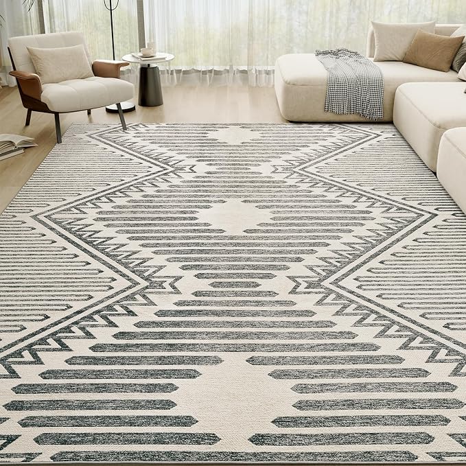 Charcoal Grey Boho 5x7 Area Rugs Textured Tufted Rugs for Living Room Bedroom Rug-Carpet Washable Neutral Modern Aztec Rug