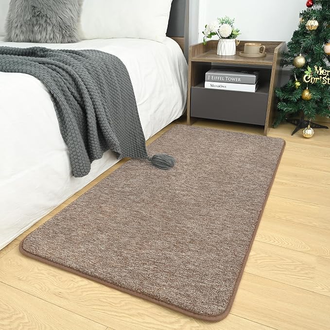 AROGAN Small Area Rugs for Bedroom, 2×4 Non Slip Runner Rug, Matte Brown | Washable Fluffy Carpet with Memory Foam, Indoor Rug Runner for Kitchen, Bedside, Entryway Bathroom Home Decor
