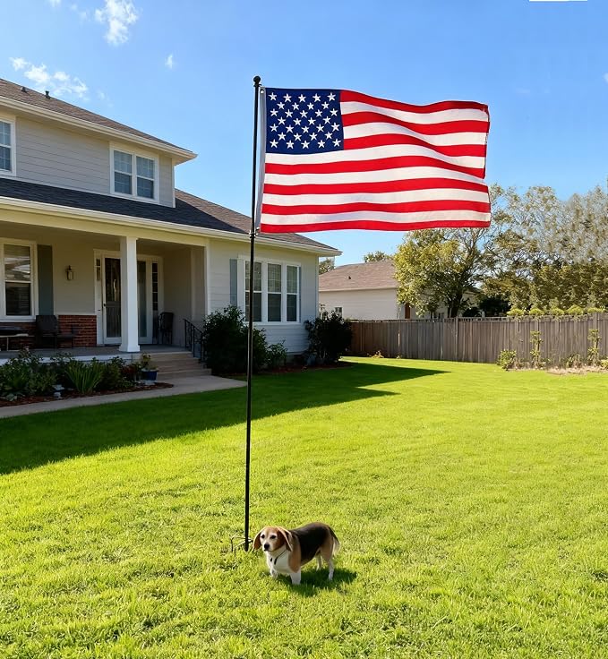 MTB Garden 10ft Black Flag Poles in Ground for Outside, Flagpole Stand for House Ground with 5 Pronges Base