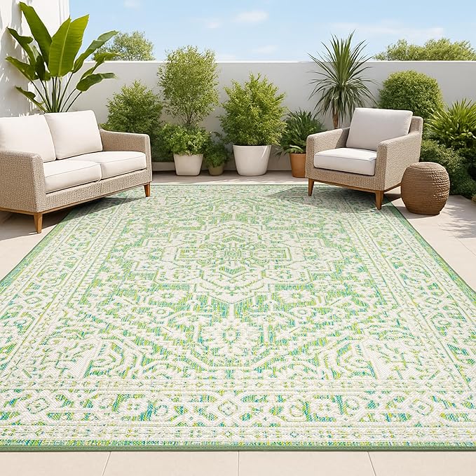 JONATHAN Y Medallion Weave Indoor Outdoor Area Rug 3X5 Cream/Green, Sinjuri Textured for Backyard, Patio, Porch, Easy-Cleaning, High Traffic, Pet-Friendly, Non-Shedding (SMB101H-3)