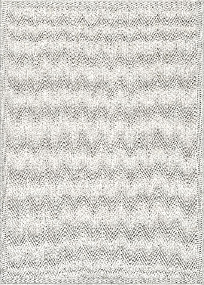 CAMILSON Easy Jute Rug 6x9, Indoor Outdoor Off-White Color Fiber Area Rugs for Living Room Patio and Bedroom Rug Herringbone Seagrass Woven Design Easy-Cleaning, Washable Outside Carpet Alfombras 6x9